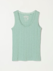FatFace Olivia Light Green Pointelle Lace Trim Vest - Image 6 of 6