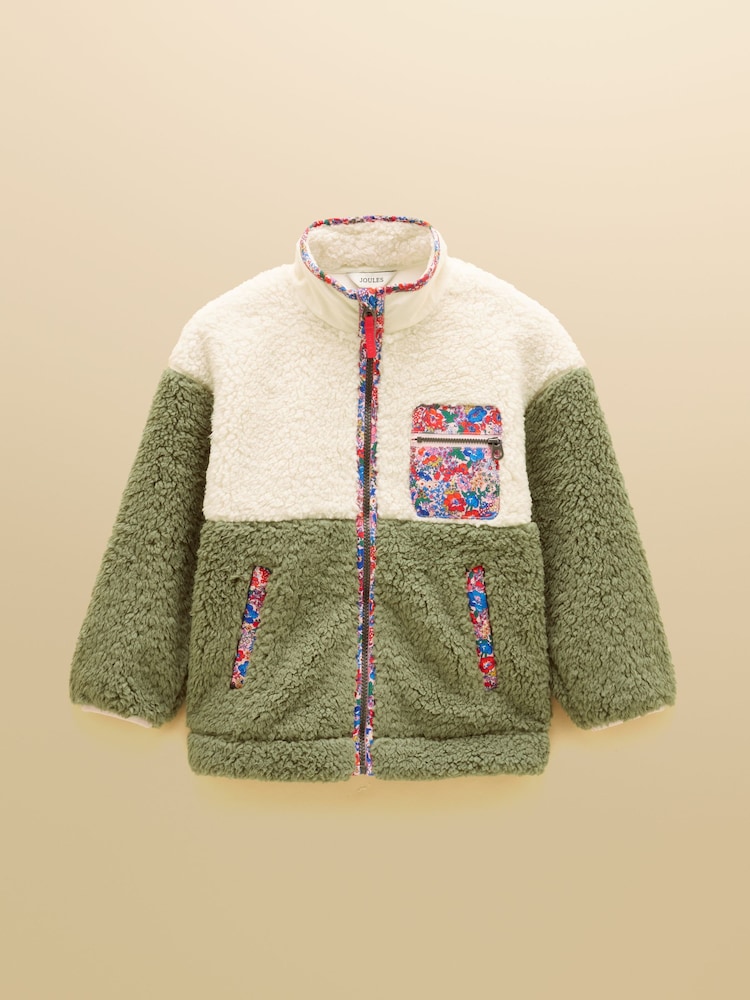 Joules Girls' Tilly Khaki Green Zip Through Fleece - Image 1 of 5 Joules Girls' Tilly Khaki Green Zip Through Fleece - Image 1 of 5