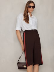 Chocolate Brown Smart Knee Shorts with Side Stripes - Image 1 of 9