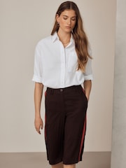 Chocolate Brown Smart Knee Shorts with Side Stripes - Image 2 of 9