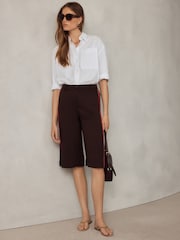Chocolate Brown Smart Knee Shorts with Side Stripes - Image 3 of 9