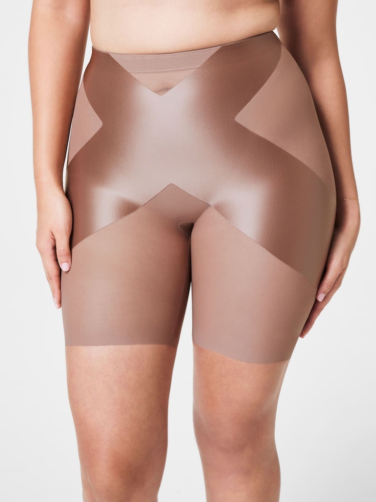 SPANX Nude SpanxShape™ Satin X Mid Thigh Booty Lifting Shorts - Image 1 of 4 SPANX Nude SpanxShape™ Satin X Mid Thigh Booty Lifting Shorts - Image 1 of 4