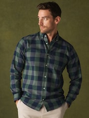 Green Regular Fit Easy Iron Button Down Long Sleeve Oxford Check Shirt - Image 1 of 5