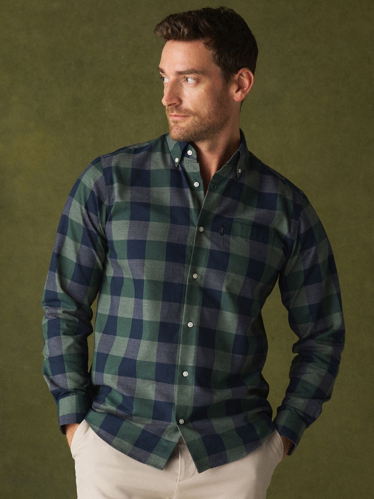 Green Regular Fit Easy Iron Button Down Long Sleeve Oxford Check Shirt - Image 1 of 5 Green Regular Fit Easy Iron Button Down Long Sleeve Oxford Check Shirt - Image 1 of 5