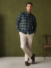 Green Regular Fit Easy Iron Button Down Long Sleeve Oxford Check Shirt - Image 2 of 5