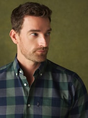 Green Regular Fit Easy Iron Button Down Long Sleeve Oxford Check Shirt - Image 4 of 5