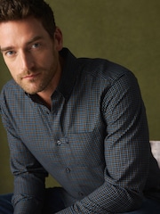 Blue Regular Fit Easy Iron Button Down Long Sleeve Oxford Check Shirt - Image 3 of 8