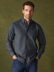 Blue Regular Fit Easy Iron Button Down Long Sleeve Oxford Check Shirt - Image 5 of 8