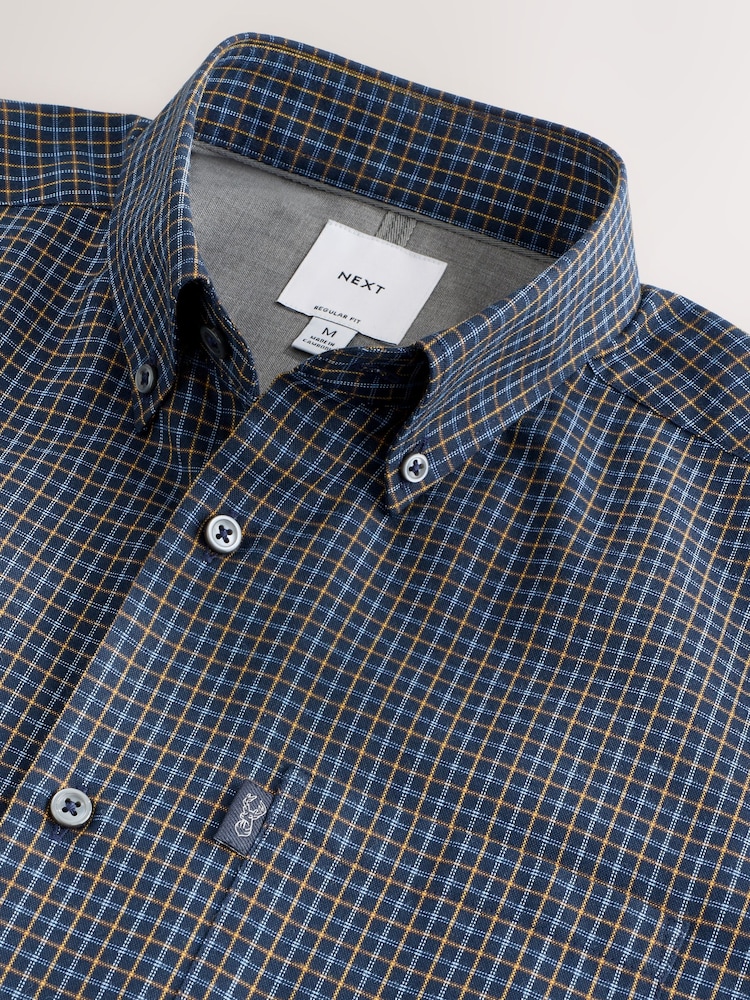 Blue Regular Fit Easy Iron Button Down Long Sleeve Oxford Check Shirt - Image 8 of 8 Blue Regular Fit Easy Iron Button Down Long Sleeve Oxford Check Shirt - Image 8 of 8