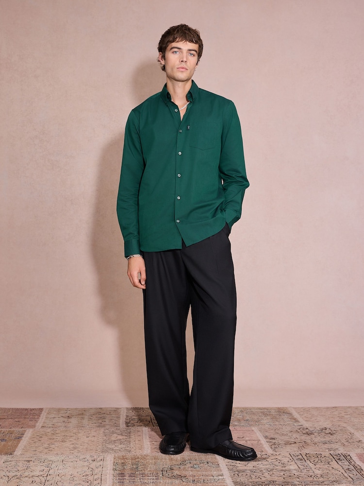 Green Regular Fit Button Down Easy Iron Oxford Shirt - Image 2 of 8 Green Regular Fit Button Down Easy Iron Oxford Shirt - Image 2 of 8