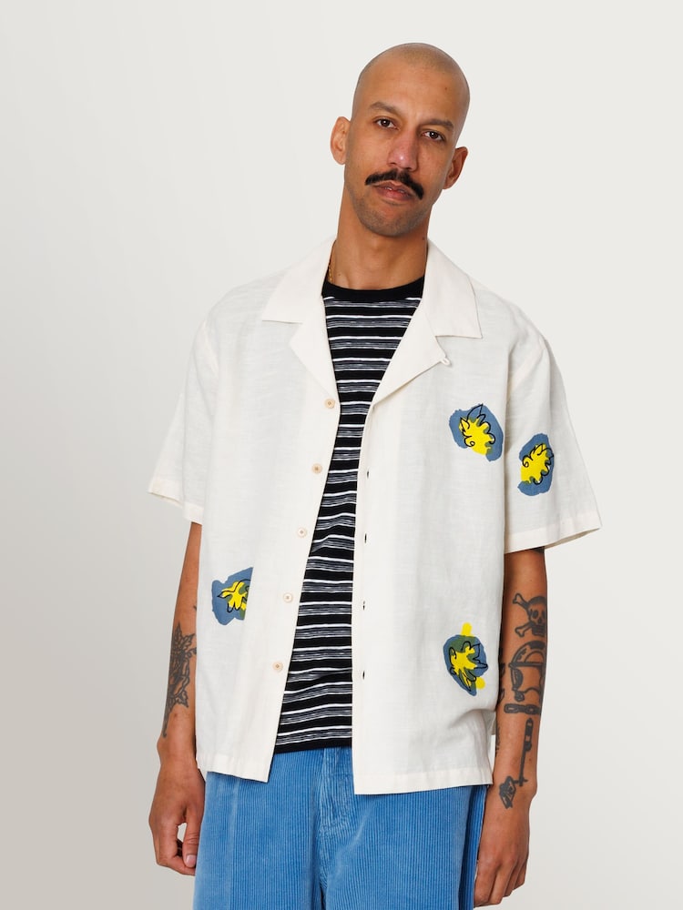 Folk White Relaxed Soft Collar Embroidered Flower Shirt - Image 1 of 8