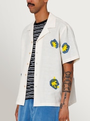 Folk White Relaxed Soft Collar Embroidered Flower Shirt - Image 3 of 8