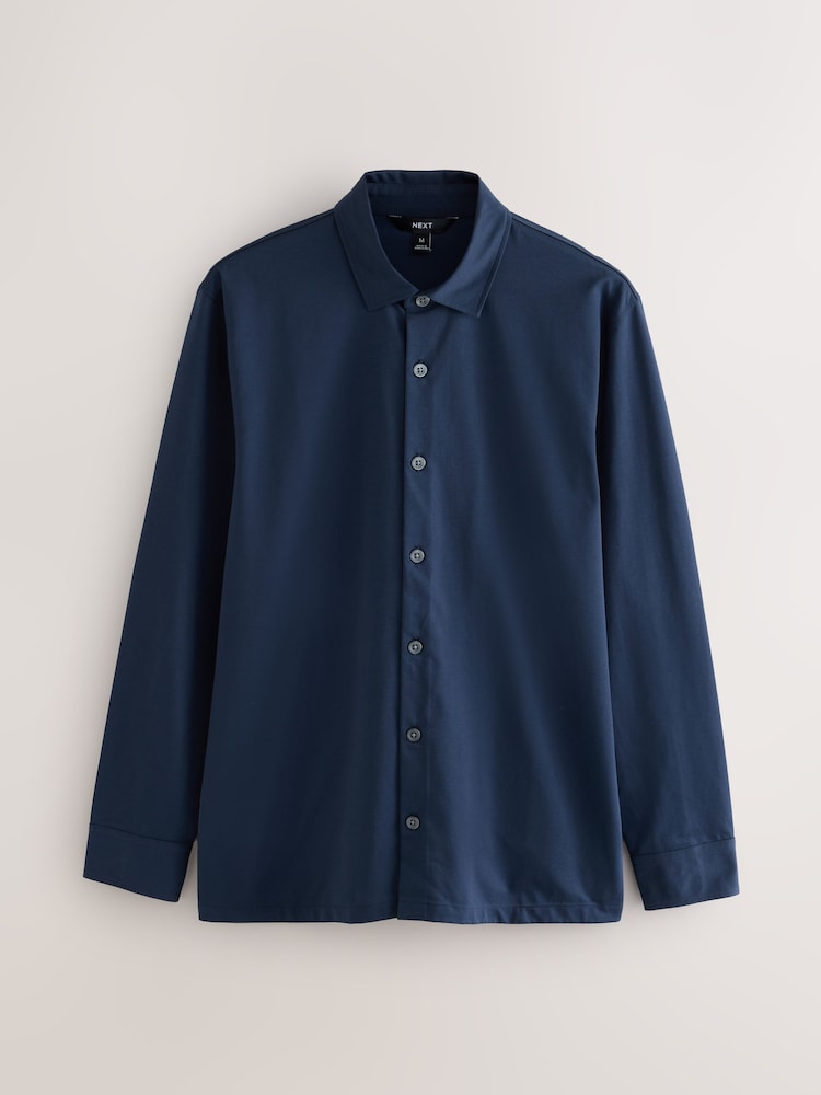 Navy Jersey Muscle Fit Long Sleeve Shirt - Image 1 of 3 Navy Jersey Muscle Fit Long Sleeve Shirt - Image 1 of 3