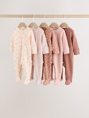 Brown Ditsy Floral 5 Pack Two Way Zip Baby Sleepsuit (0-2yrs) - Image 1 of 19