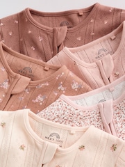 Brown Ditsy Floral 5 Pack Two Way Zip Baby Sleepsuit (0-2yrs) - Image 14 of 19