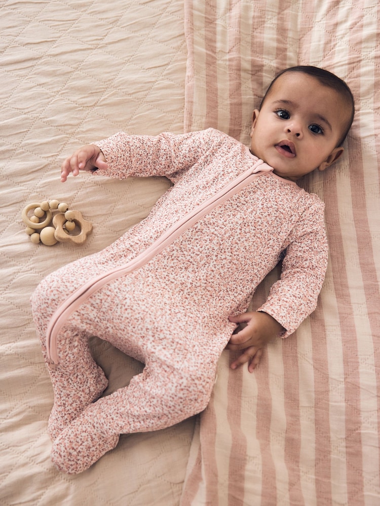 Brown Ditsy Floral 5 Pack Two Way Zip Baby Sleepsuit (0-2yrs) - Image 2 of 19