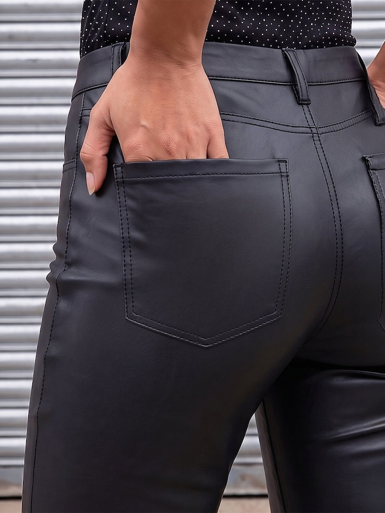 Roman Black Coated Faux Leather Denim Leggings - Image 4 of 4 Roman Black Coated Faux Leather Denim Leggings - Image 4 of 4