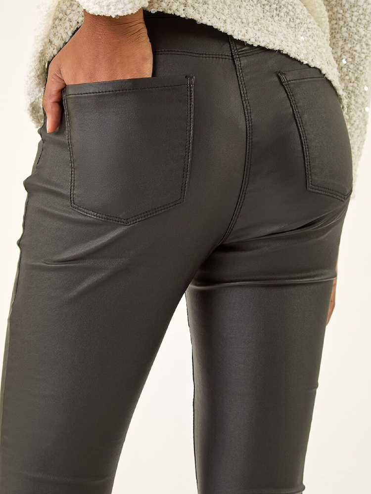 Roman Black Coated Faux Leather Denim Leggings - Image 5 of 5 Roman Black Coated Faux Leather Denim Leggings - Image 5 of 5