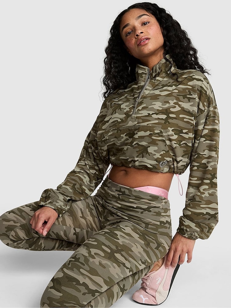Victoria's Secret Pink Green Camo Half Zip Jumper - Image 1 of 2