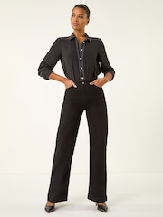 Negro - Vaqueros elásticos de pernera ancha en mezcla de algodón de Roman - Imagen 2 de 6