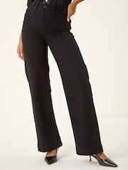 Negro - Vaqueros elásticos de pernera ancha en mezcla de algodón de Roman - Imagen 5 de 6