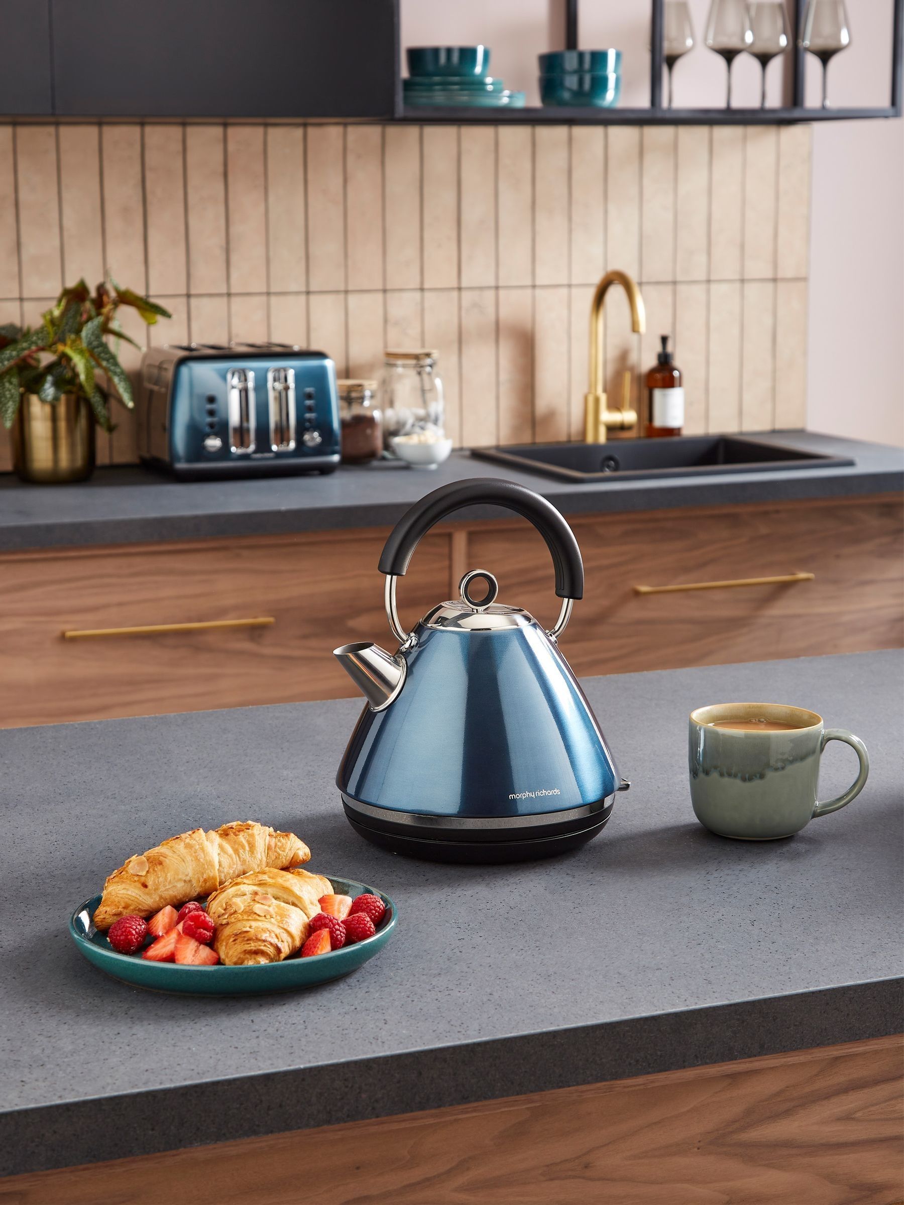 Morphy Richards Blue Accents Pyramid 1.5L Kettle Metallic Red In - Image 6