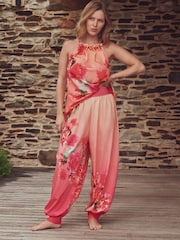 B by Ted Baker Pink/Yellow Floral Viscose Blend Balloon Beach Trousers - Image 1 of 6