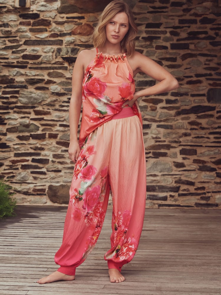 B by Ted Baker Pink/Yellow Floral Viscose Blend Balloon Beach Trousers - Image 1 of 6
