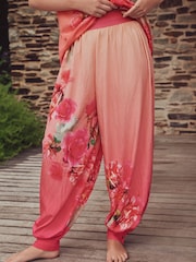 B by Ted Baker Pink/Yellow Floral Viscose Blend Balloon Beach Trousers - Image 2 of 6