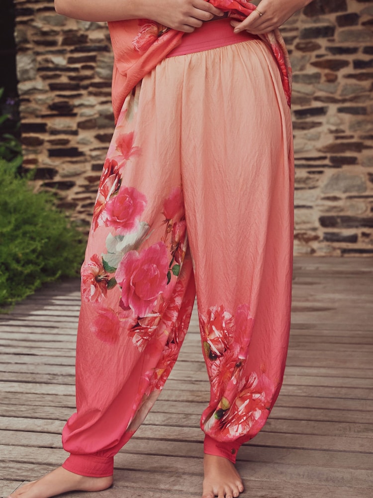 B by Ted Baker Pink/Yellow Floral Viscose Blend Balloon Beach Trousers - Image 2 of 6