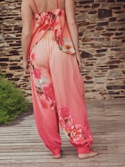 B by Ted Baker Pink/Yellow Floral Viscose Blend Balloon Beach Trousers - Image 3 of 6