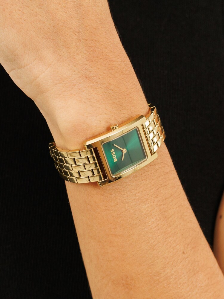 BOSS Gold Tone Lucy Light IP Tank Watch with Green Dial - Image 1 of 2 BOSS Gold Tone Lucy Light IP Tank Watch with Green Dial - Image 1 of 2