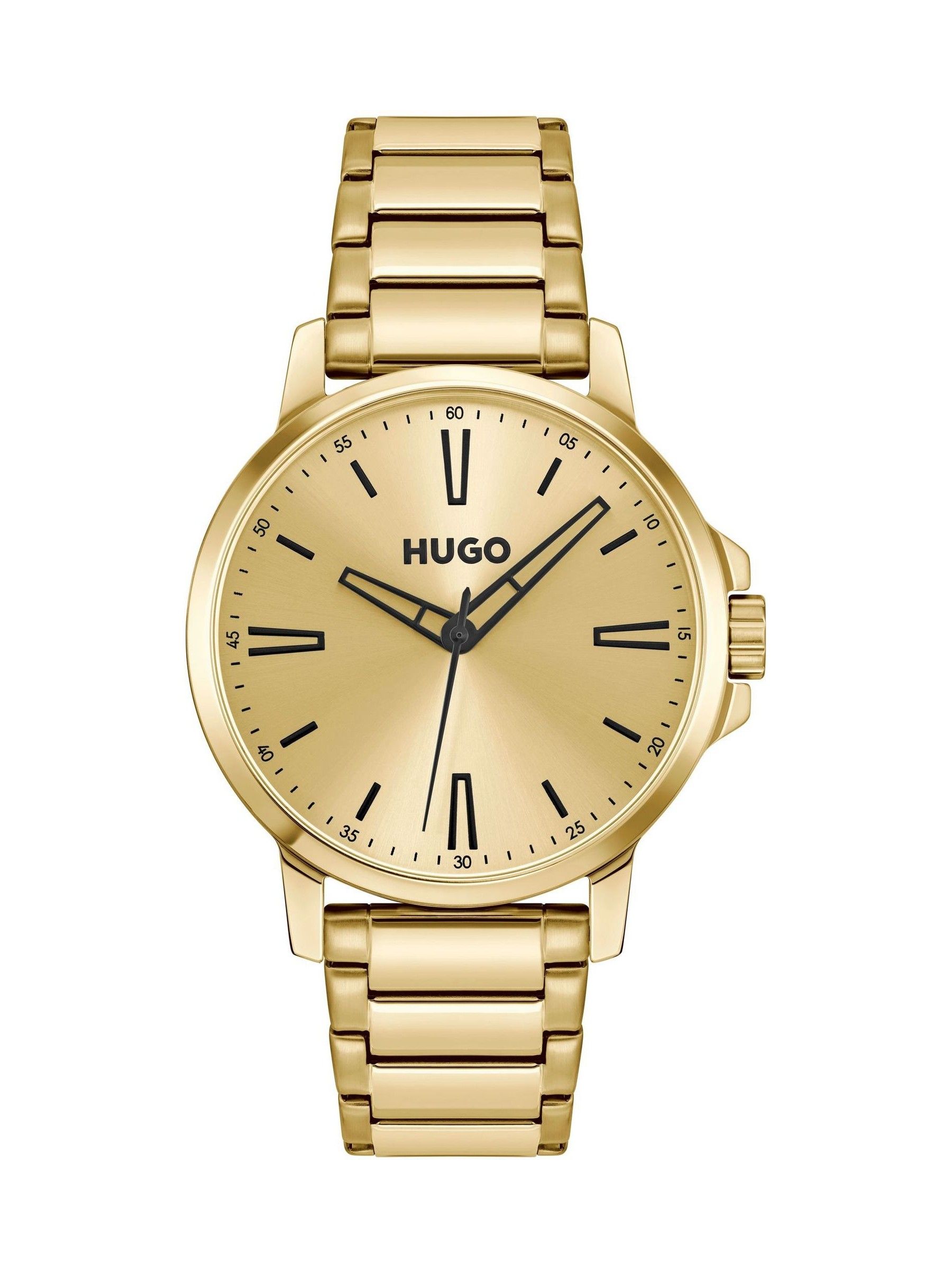 Hugo Men's Gold Tone Gents Smooth Stainless Steel Bracelet Watch With Green Dial - Image 1