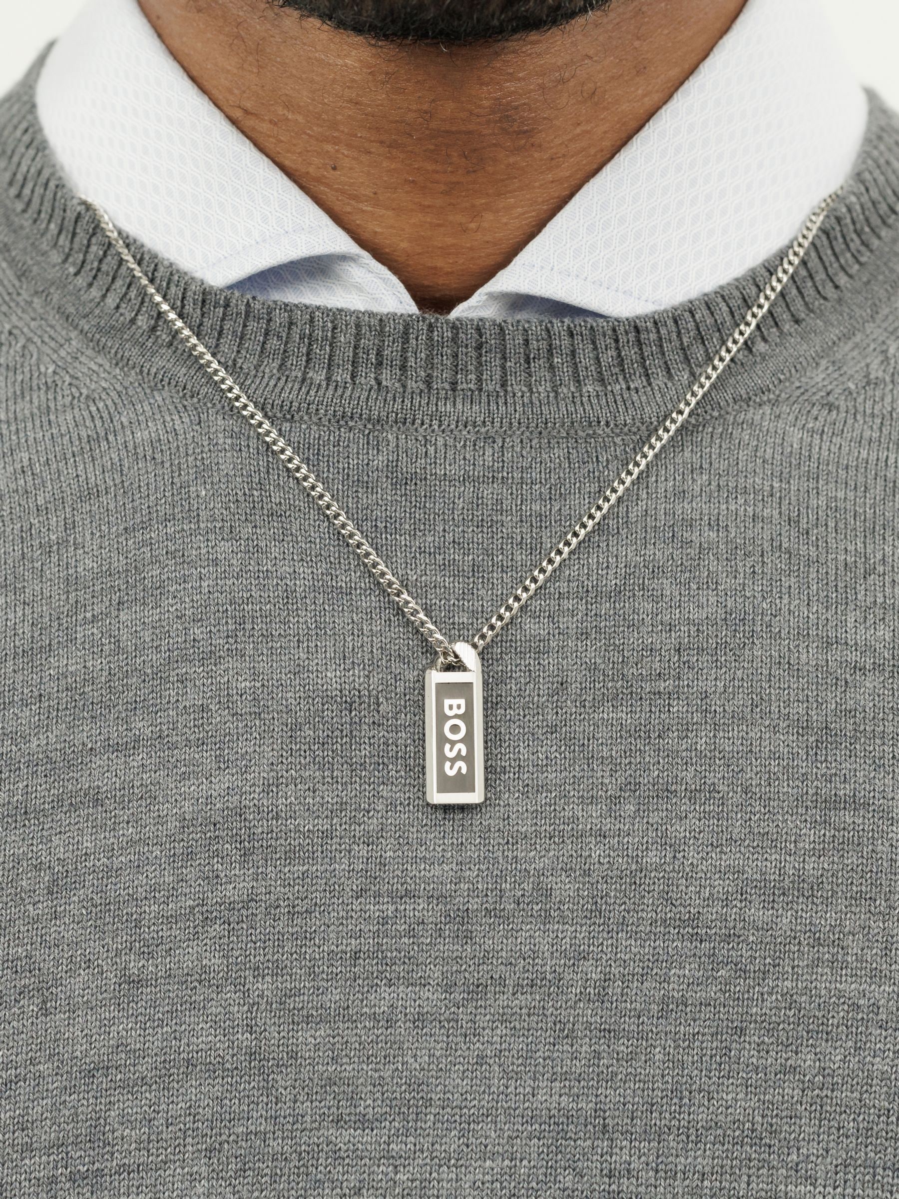Boss Men's Silver Tone Kassy Emblem Stainless Steel Ip Pendant Necklace - Image 4