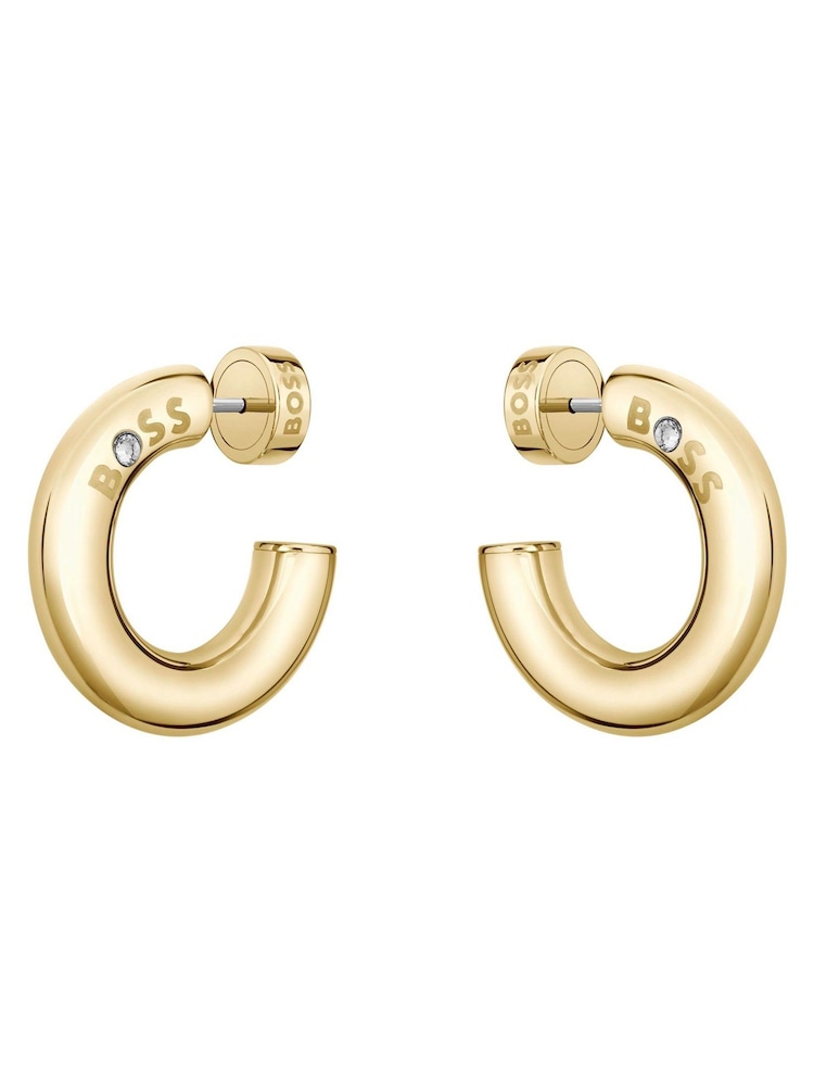 BOSS Gold Plated Live Gold IP Hoop Earrings - Image 1 of 5 BOSS Gold Plated Live Gold IP Hoop Earrings - Image 1 of 5
