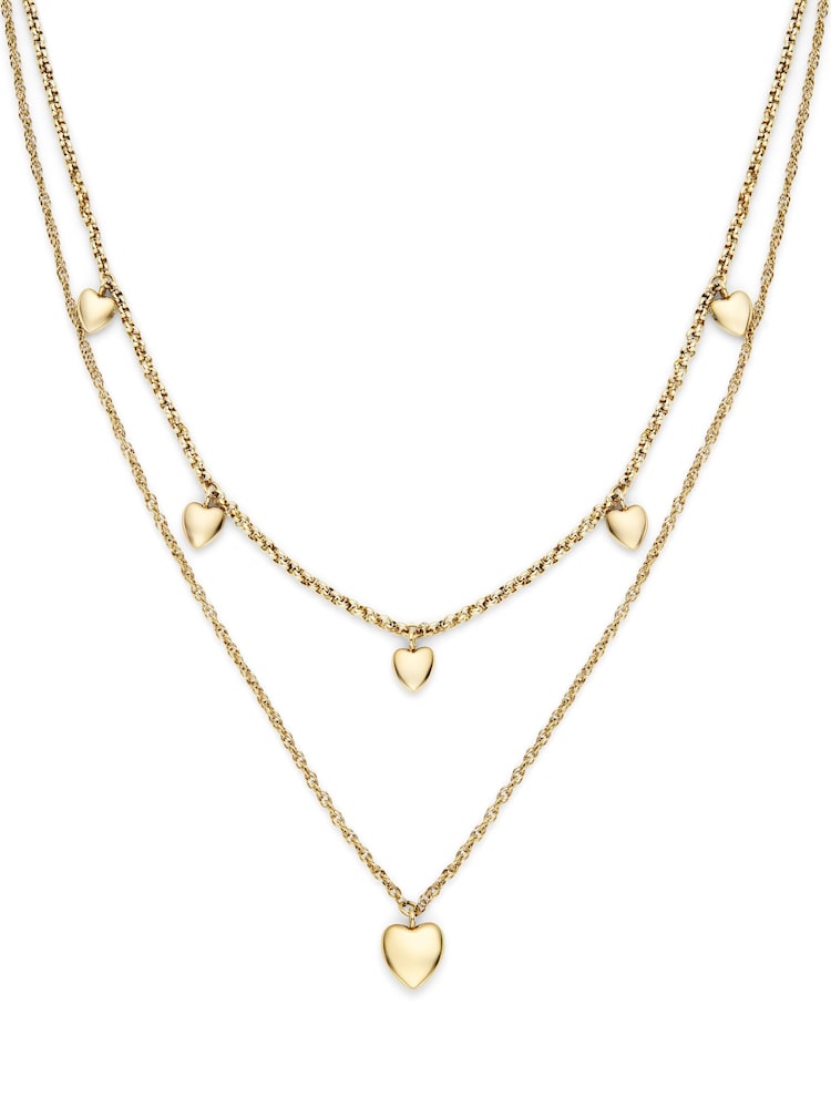 Mini Heart Light Gold IP Double Layered Necklace - Image 1 of 5