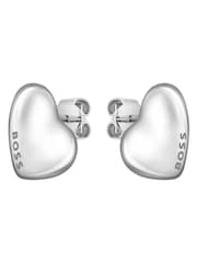 BOSS Silver Tone Ladies Honey Stainless Steel Heart Earrings - Image 1 of 2
