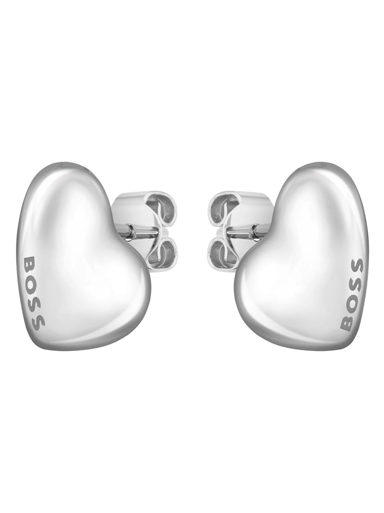 BOSS Silver Tone Ladies Honey Stainless Steel Heart Earrings - Image 1 of 2
