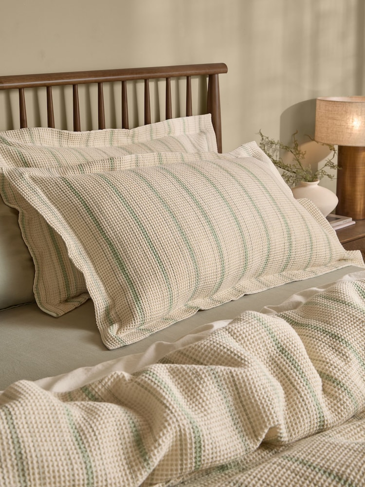 Yard Set of 2 Bay Green Natural Selby Striped Waffle Pillowcases - Image 1 of 1 Yard Set of 2 Bay Green Natural Selby Striped Waffle Pillowcases - Image 1 of 1