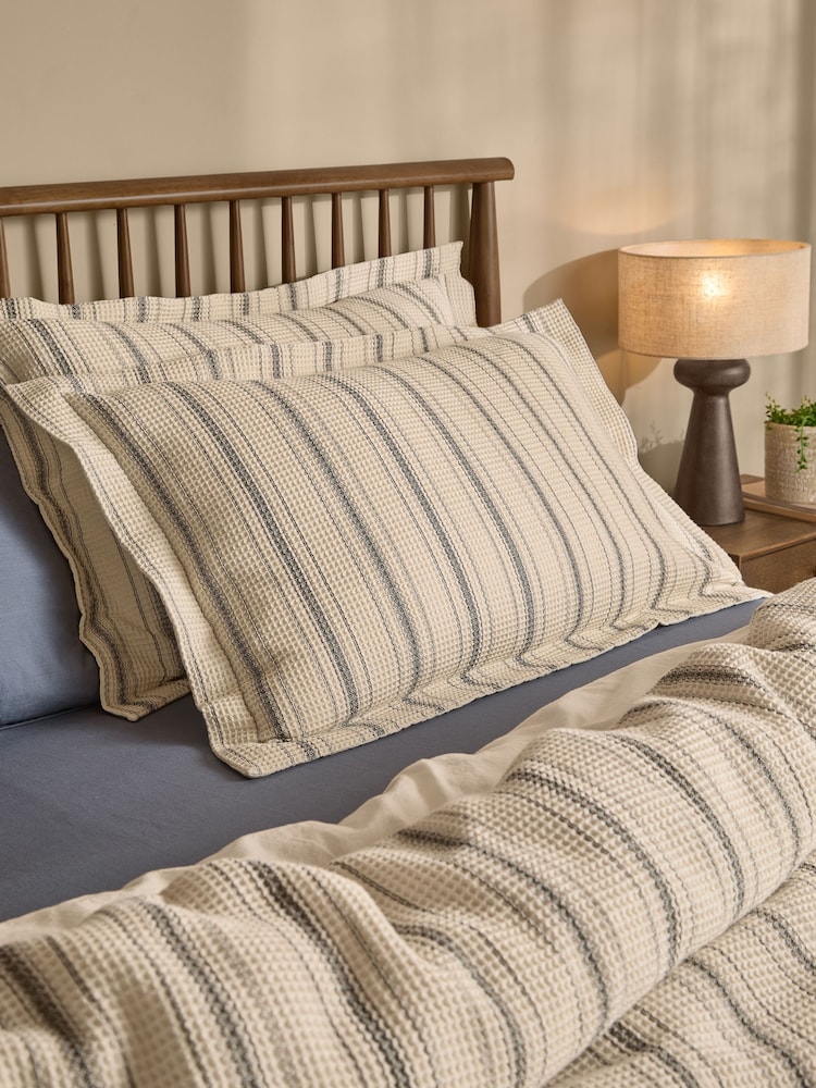 Yard Set of 2 Coal Natural Selby Striped Waffle Pillowcases - Image 1 of 1 Yard Set of 2 Coal Natural Selby Striped Waffle Pillowcases - Image 1 of 1