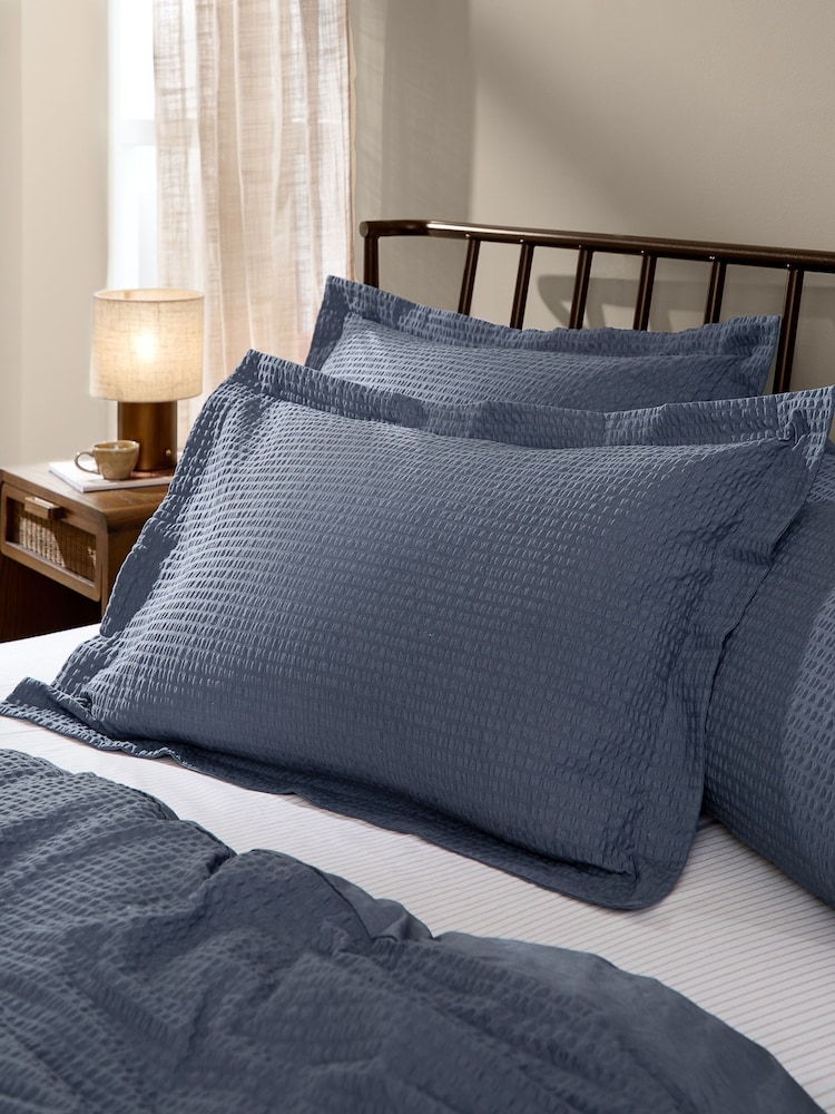 Yard Set of 2 Denim Blue Hebden Cotton Seersucker Pillowcases - Image 1 of 1 Yard Set of 2 Denim Blue Hebden Cotton Seersucker Pillowcases - Image 1 of 1