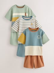 Green/Blue/Ochre Short Pyjamas 3 Pack (9mths-12yrs) - Image 1 of 8