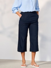 Navy Blue Stretch Linen Blend Culottes - Image 3 of 8