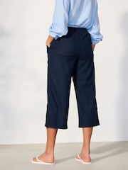 Navy Blue Stretch Linen Blend Culottes - Image 4 of 8