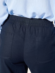 Navy Blue Stretch Linen Blend Culottes - Image 5 of 8