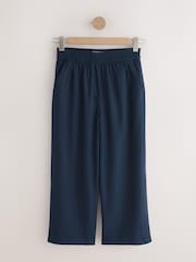 Navy Blue Stretch Linen Blend Culottes - Image 6 of 8