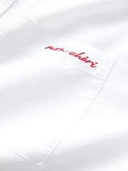 White with Red Embroidery Casual Long Sleeve Cropped Shirt - Image 2 of 3