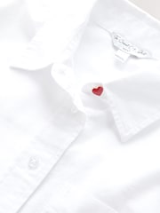 White with Red Embroidery Casual Long Sleeve Cropped Shirt - Image 3 of 3