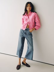 Pink/Red Stripe Cherry Embroidered Cropped Oversized Boyfriend Shirt - Image 2 of 8