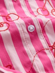 Pink/Red Stripe Cherry Embroidered Cropped Oversized Boyfriend Shirt - Image 6 of 8